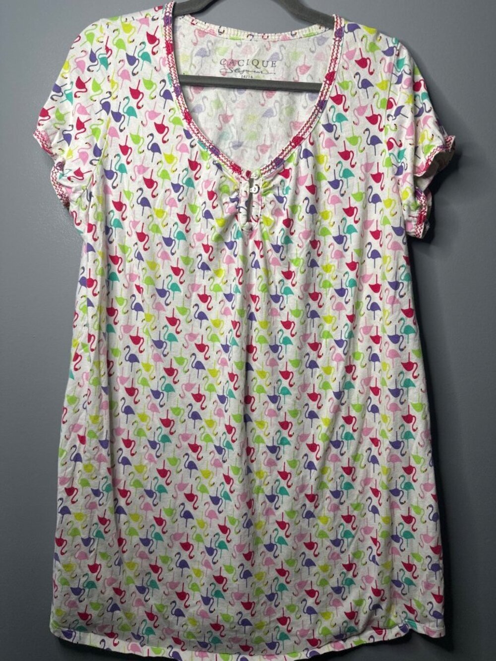 Cacique Sleep Dress 14/16 Cotton Flamingo Novelty Print Nightgown loungewear